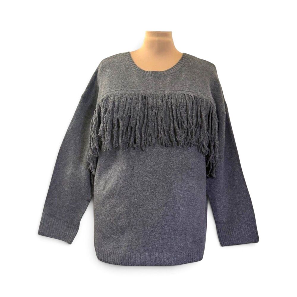 HEYSON Fringe Front Grey Sweater, NEW With Tags! Size 2XL